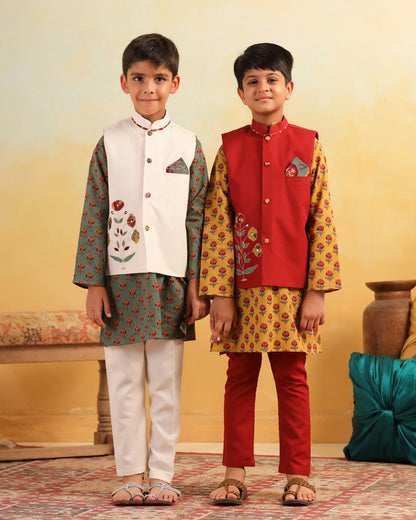 Boy Dhola Maru Embroidery Bundy Set - Beige