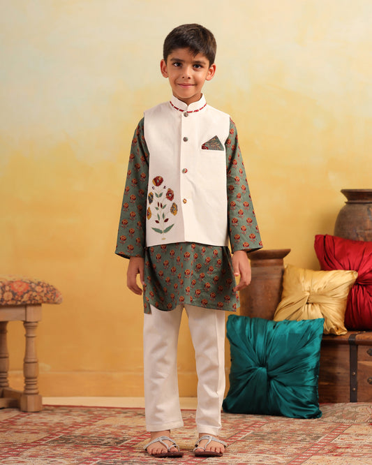 Boy Dhola Maru Embroidery Bundy Set - Beige