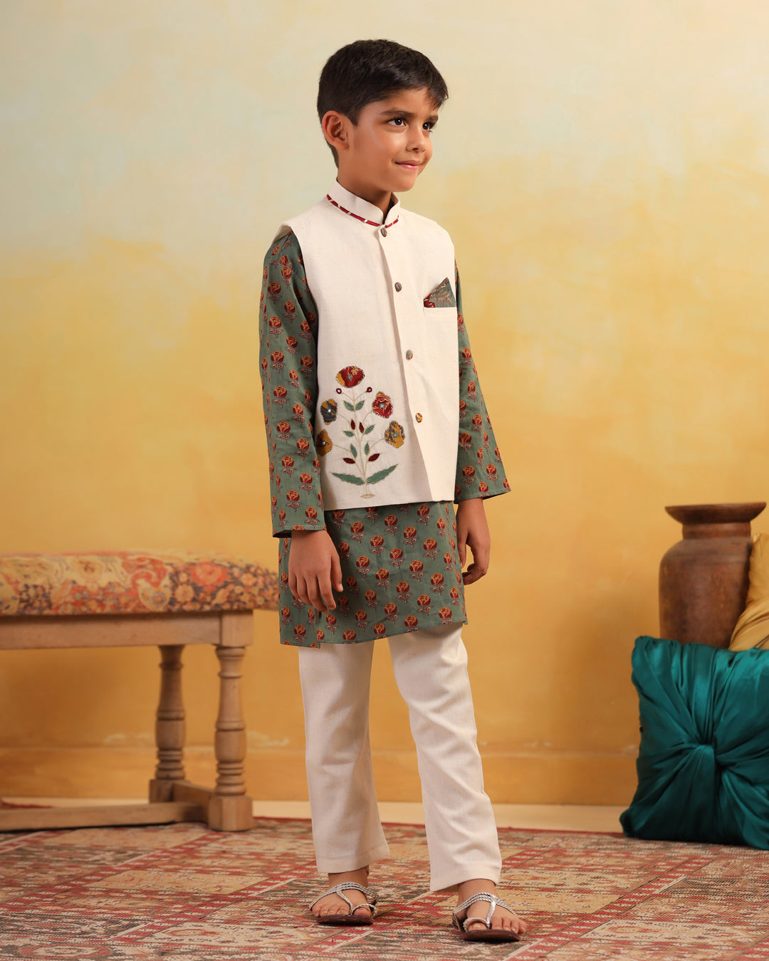 Boy Dhola Maru Embroidery Bundy Set - Beige