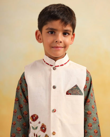 Boy Dhola Maru Embroidery Bundy Set - Beige