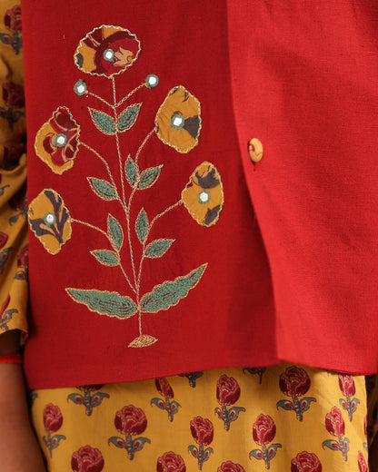 Boy Dhola Maru Embroidery Bundy Set - Maroon