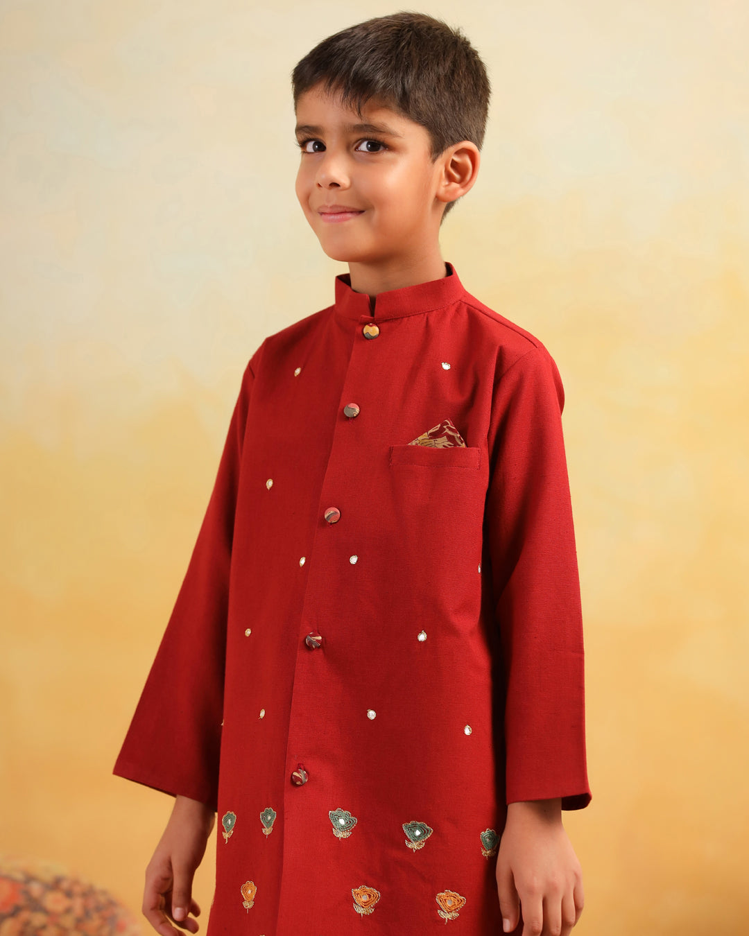 Boy Dhola Maru Dhoti Kurta Set-Maroon