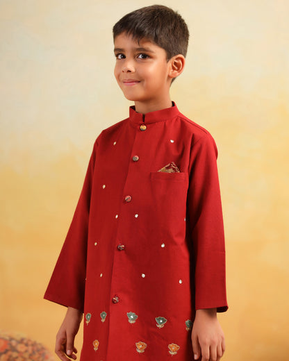 Boy Dhola Maru Dhoti Kurta Set-Maroon