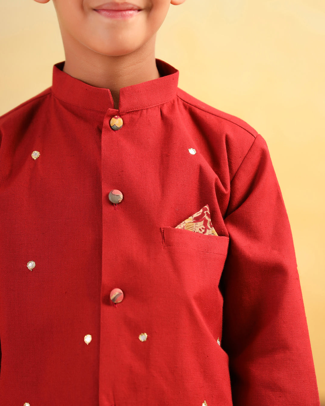 Boy Dhola Maru Dhoti Kurta Set-Maroon