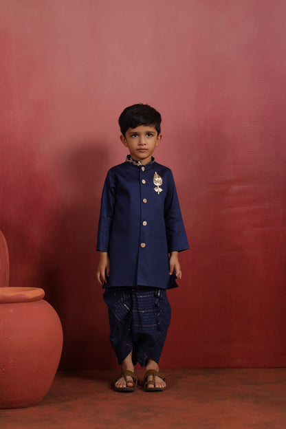 Boy Rajwada Dhoti Sherwani Kurta Set - Navy blue