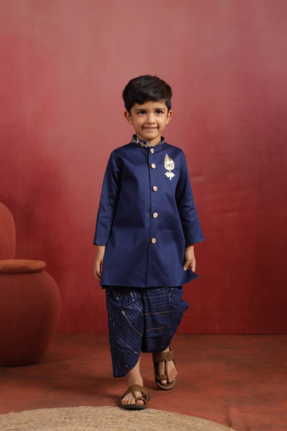 Boy Rajwada Dhoti Sherwani Kurta Set - Navy blue