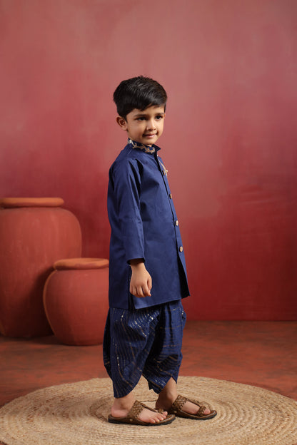 Boy Rajwada Dhoti Sherwani Kurta Set - Navy blue