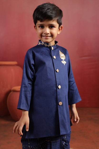 Boy Rajwada Dhoti Sherwani Kurta Set - Navy blue