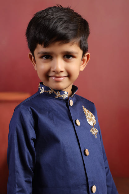 Boy Rajwada Dhoti Sherwani Kurta Set - Navy blue