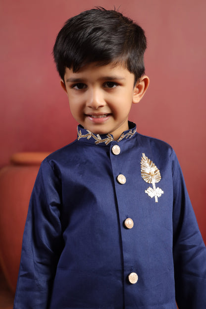Boy Rajwada Dhoti Sherwani Kurta Set - Navy blue