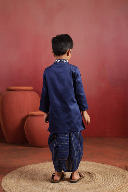 Boy Rajwada Dhoti Sherwani Kurta Set - Navy blue