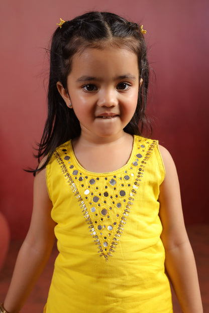 Girl Royal Mirror Kurta Palazzo Set -Yellow