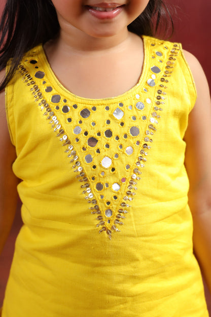 Girl Royal Mirror Kurta Palazzo Set -Yellow