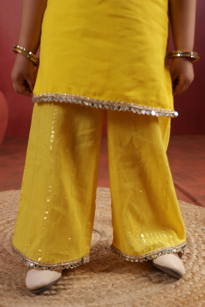 Girl Royal Mirror Kurta Palazzo Set -Yellow