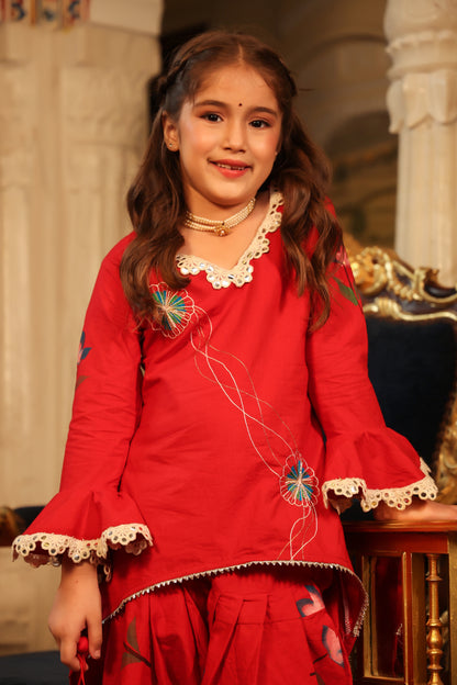 Girls Handpainted Top Set - Maroon Red