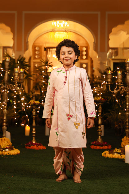 Boy Handpainted Angarkha Dhoti Set-Pink