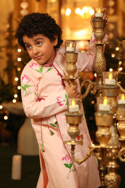 Boy Handpainted Angarkha Dhoti Set-Pink