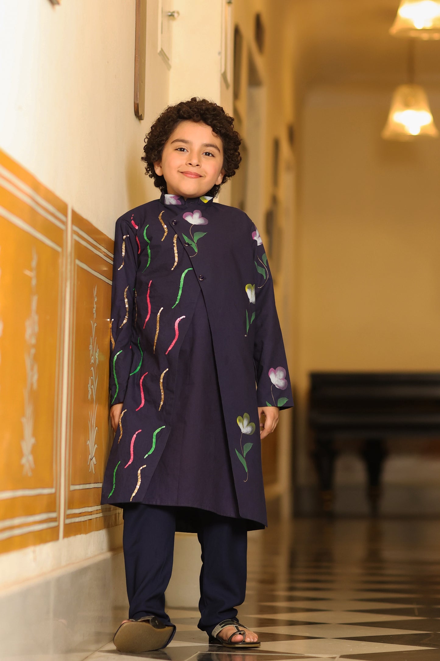 Boy Handpainted Full Jacket Set - Navy Blue