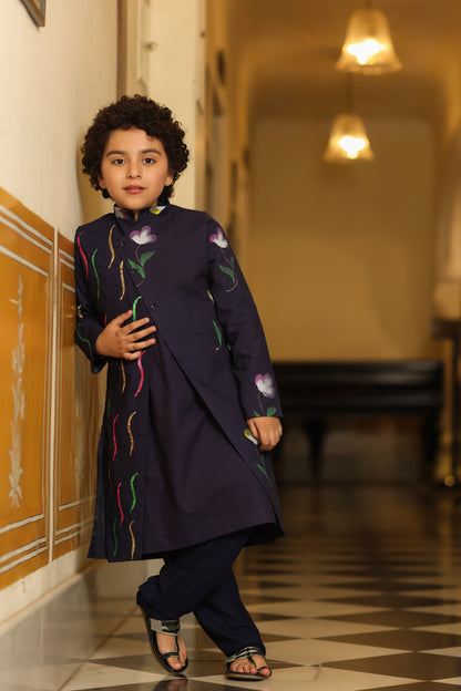 Boy Handpainted Full Jacket Set - Navy Blue