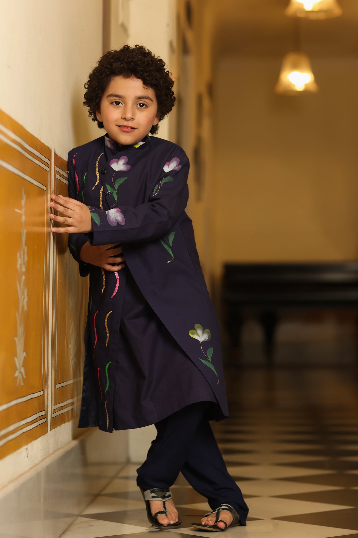 Boy Handpainted Full Jacket Set - Navy Blue