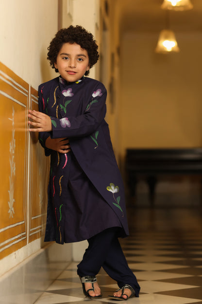 Boy Handpainted Full Jacket Set - Navy Blue