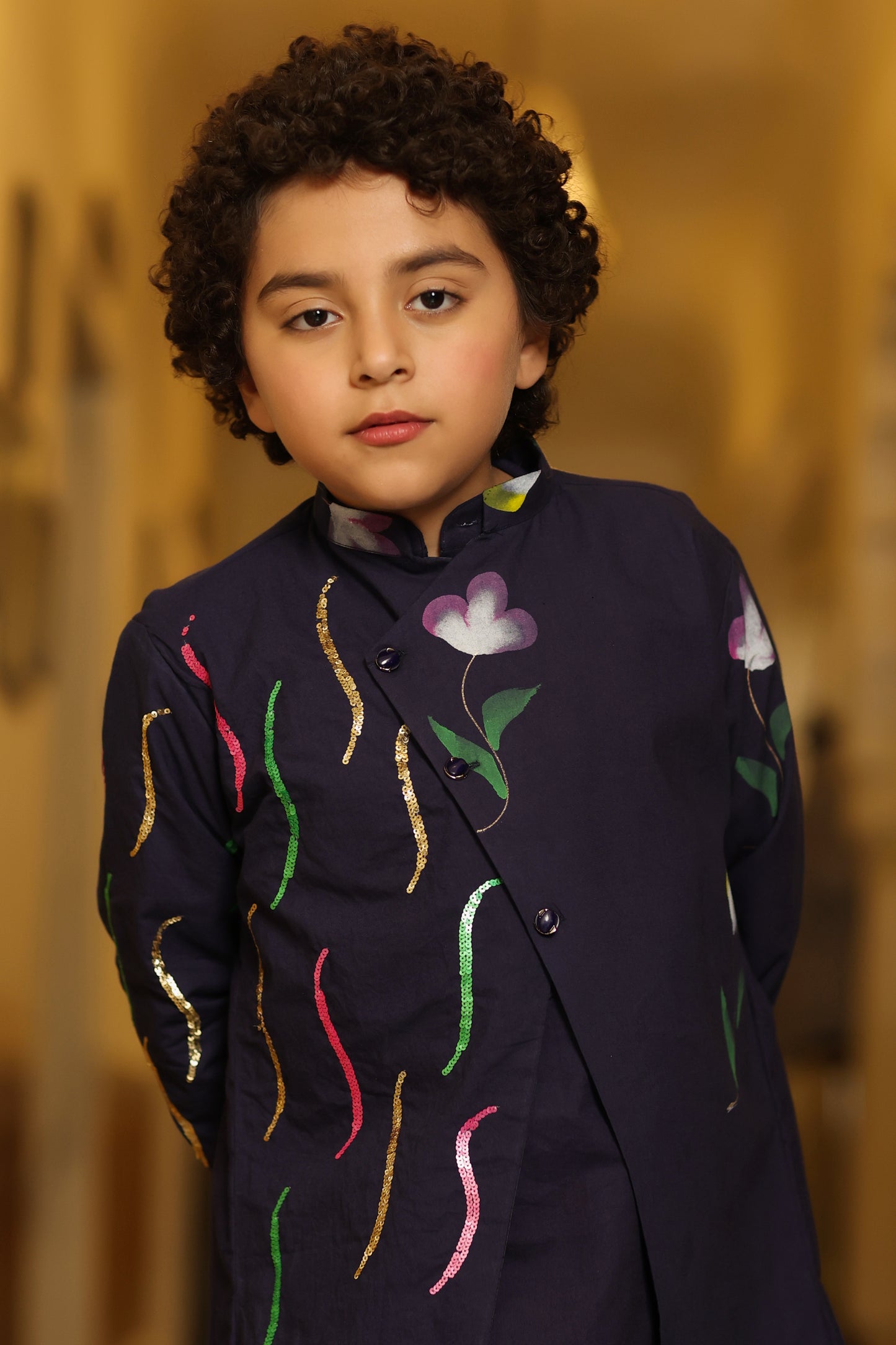 Boy Handpainted Full Jacket Set - Navy Blue