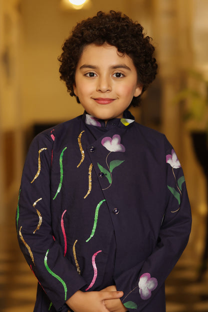 Boy Handpainted Full Jacket Set - Navy Blue