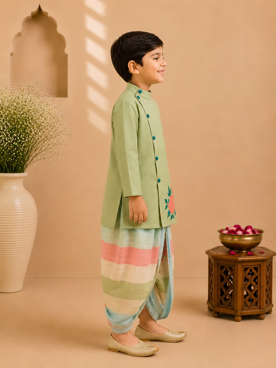 Boy Gulbahar Dhoti Kurta Set- Green