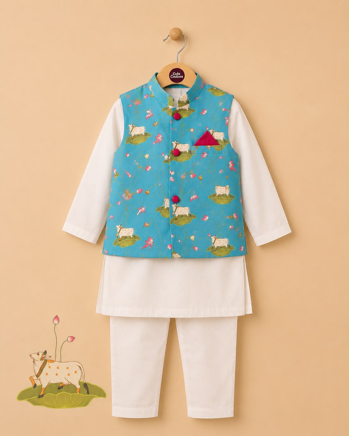 Boy Pichwai 3Pc Bundy Set-Turquoise
