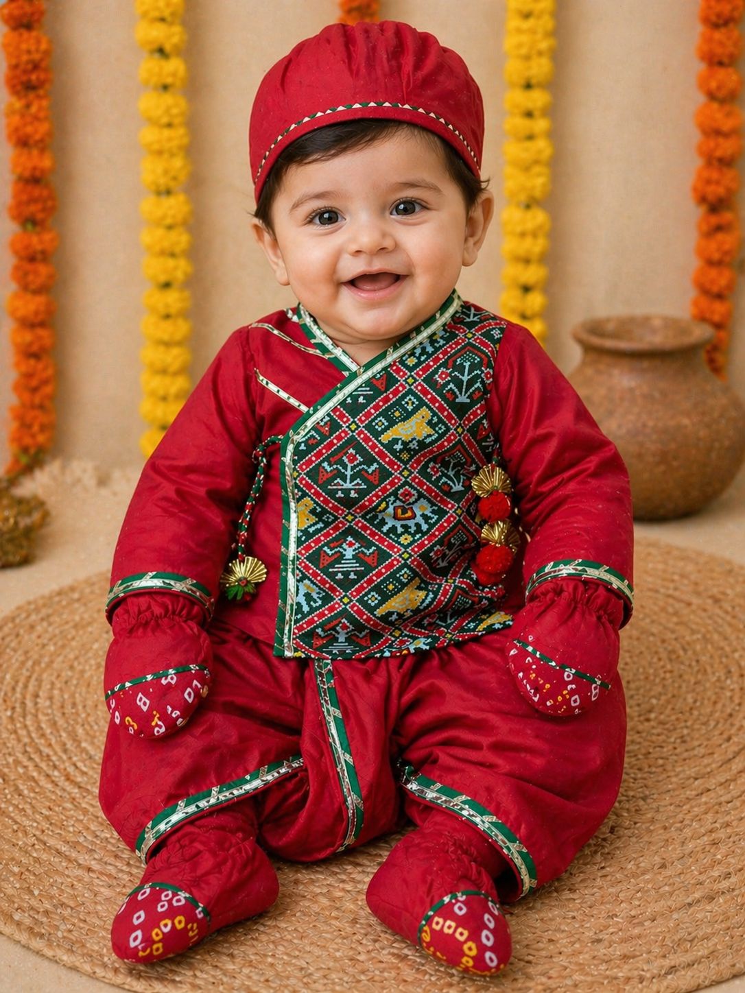 Baby Red Patola Jamna Set -Red
