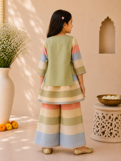 Girl Gulbahar Kurta Pallazo Set - Green