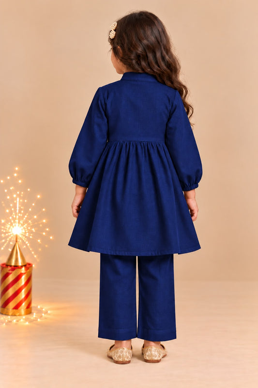 Girl Pataka Kurta Pant Set -Navy Blue