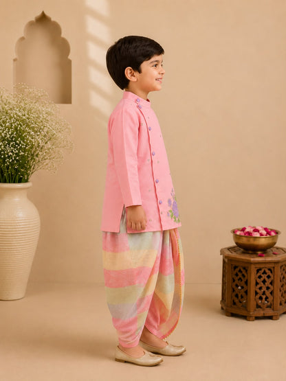 Boy Gulbahar Dhoti Kurta Set- Pink