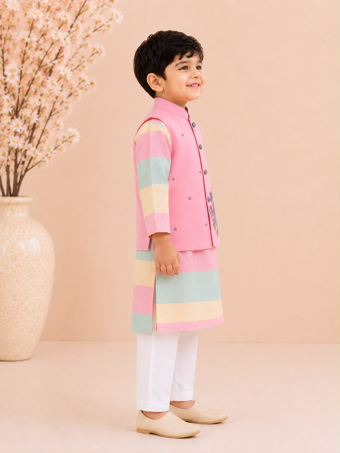 Boy Bahar Kurta Set-Pink