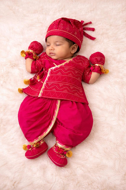 Baby Bandhani Jamna Set -Reddish Pink