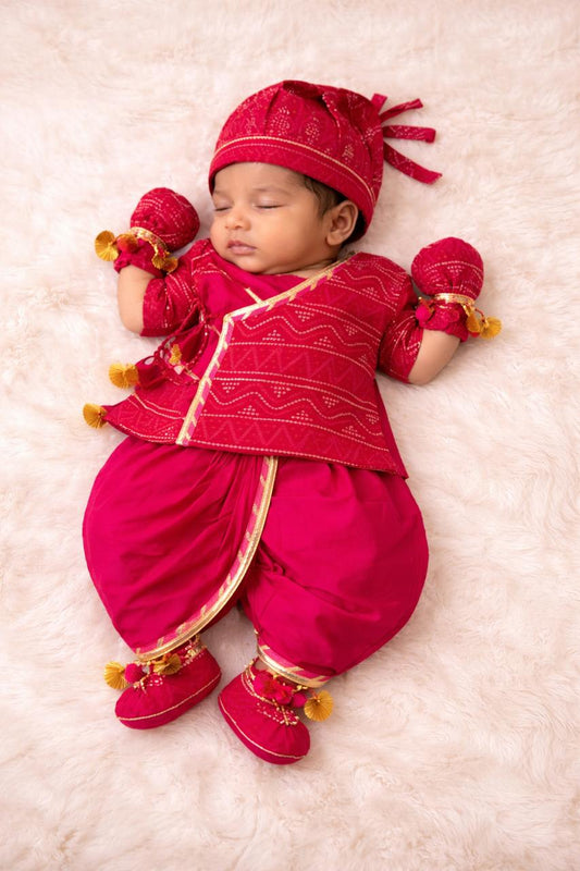 Baby Bandhani Jamna Set -Reddish Pink