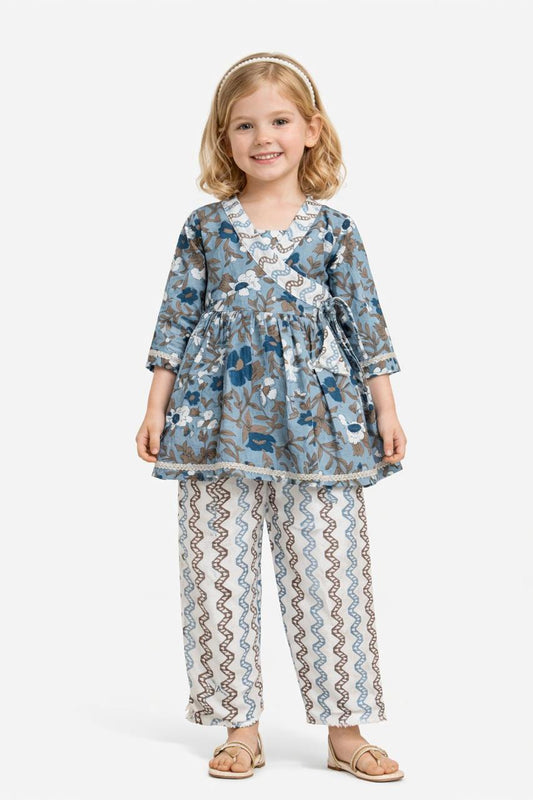 Girl Print Pant Set -Sky Blue