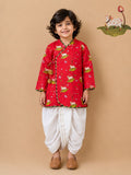 Pichwai Angarkha Kurta Dhoti Set -Red
