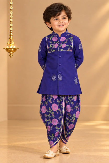 Boy Sitara Dhoti Kurta Set- Purple