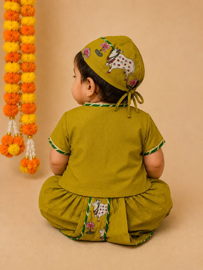 Baby Pichwai Jamna Set -Mustard yellow