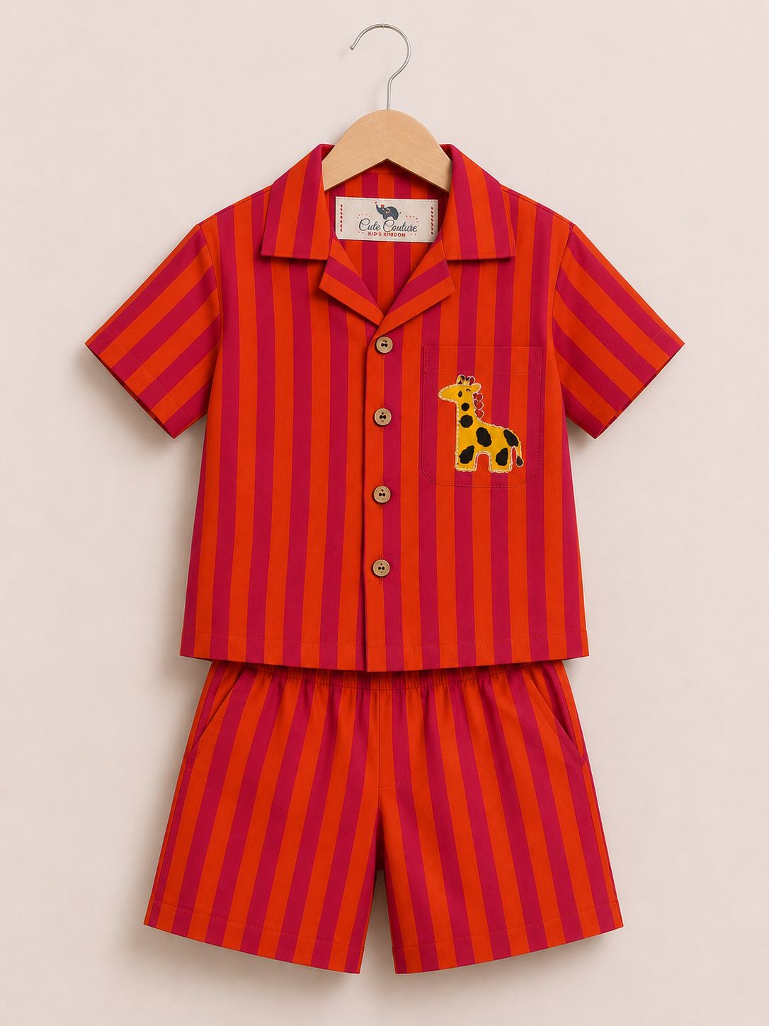 Giraffe Stripes Coord Set - Carrot Red