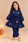 Girl Pataka Kurta Pant Set -Navy Blue