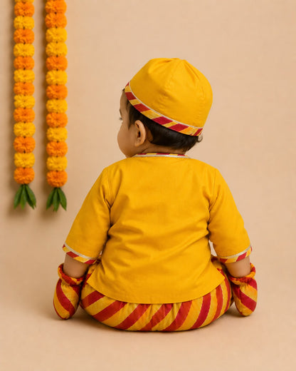 Baby Boy Lehariya Jamna Set - Yellow Red