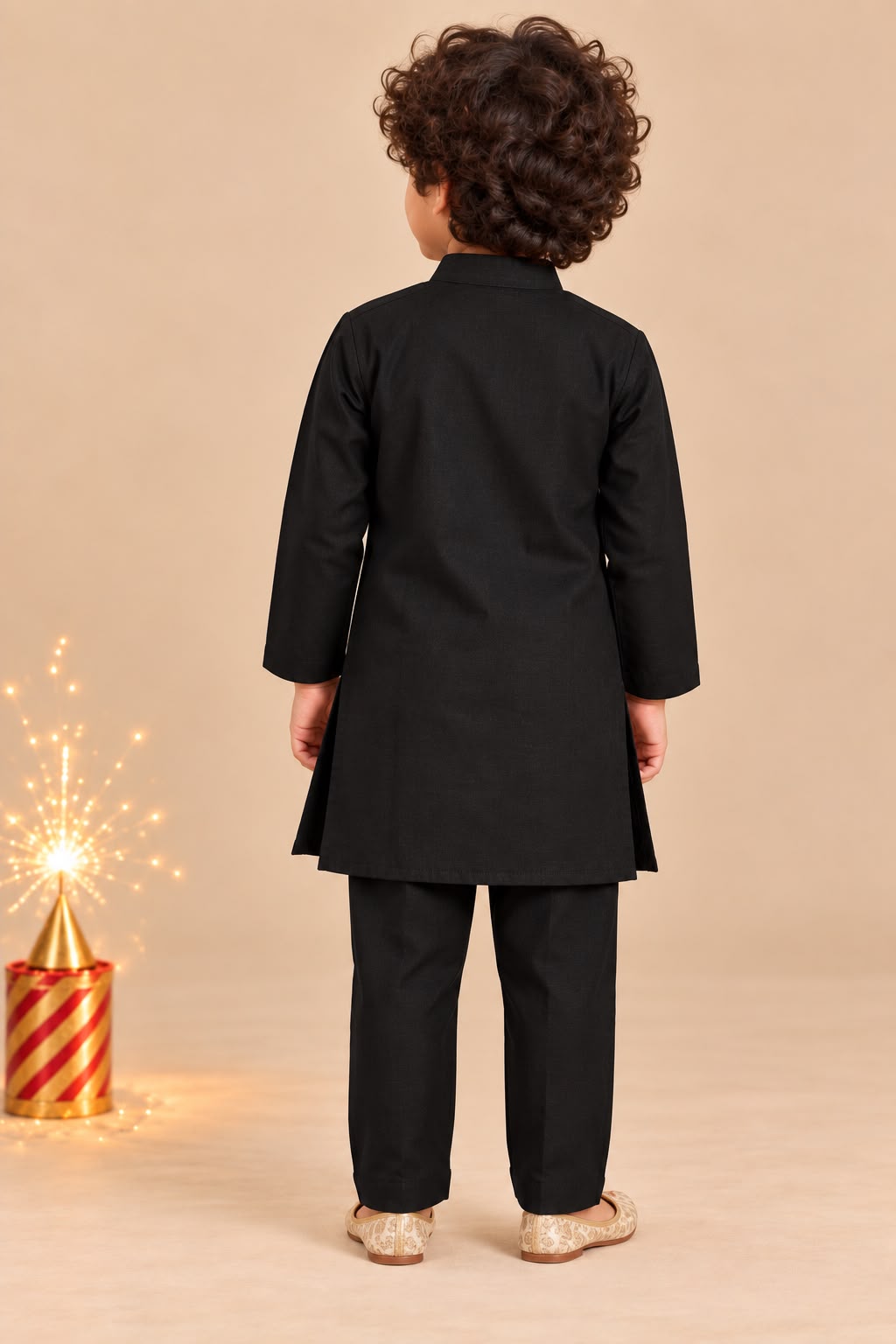 Boy Pataka Kurta Set-Black