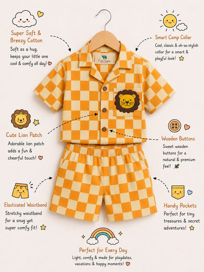 Lion Checks Coord Set - Orange and Light Green