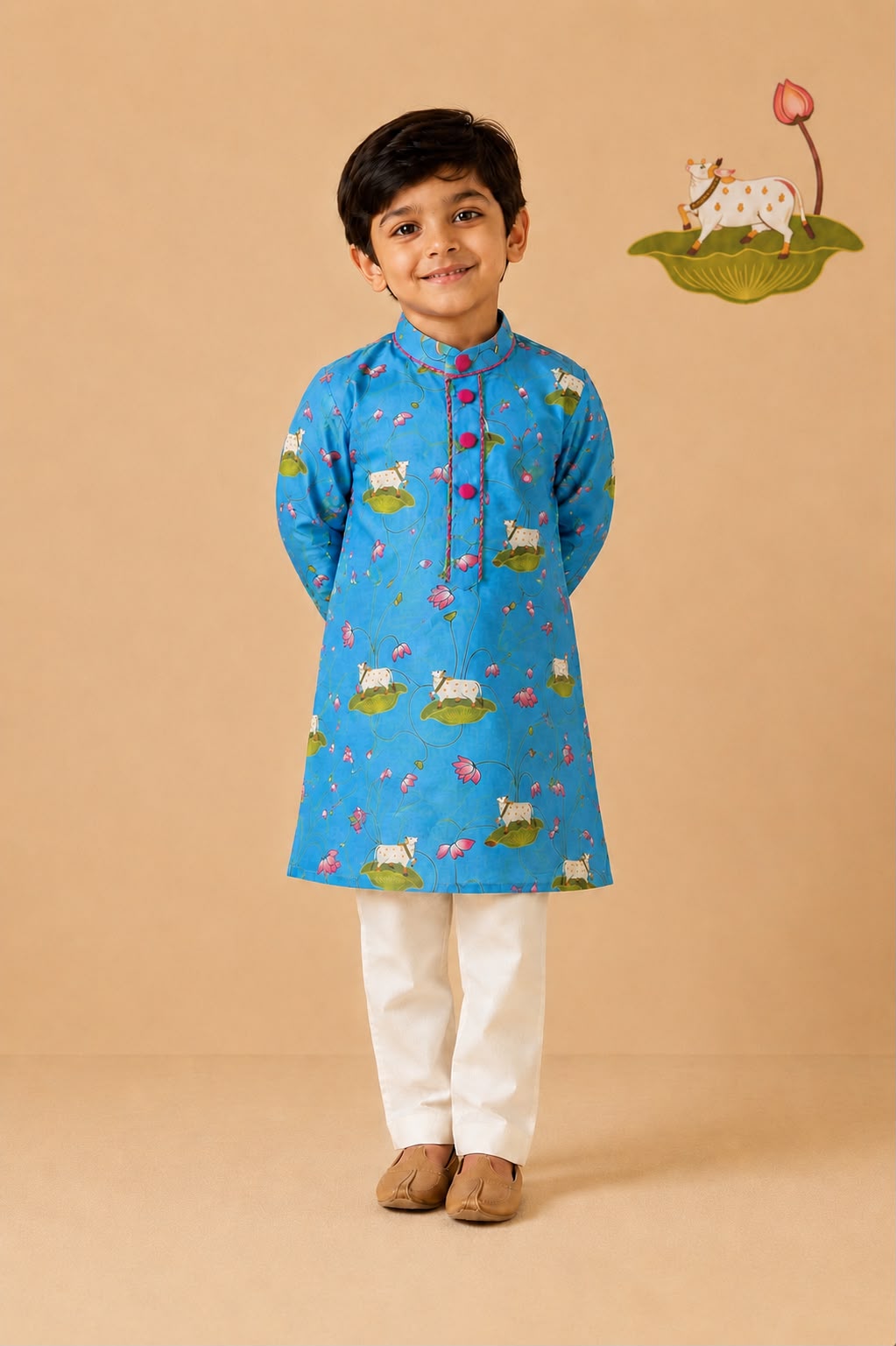 Pichwai Kurta Set - Turquoise