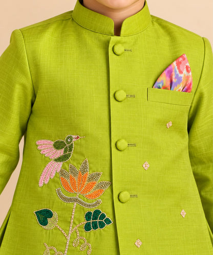 Boy Mithas Dhoti Kurta Set- Sap Green