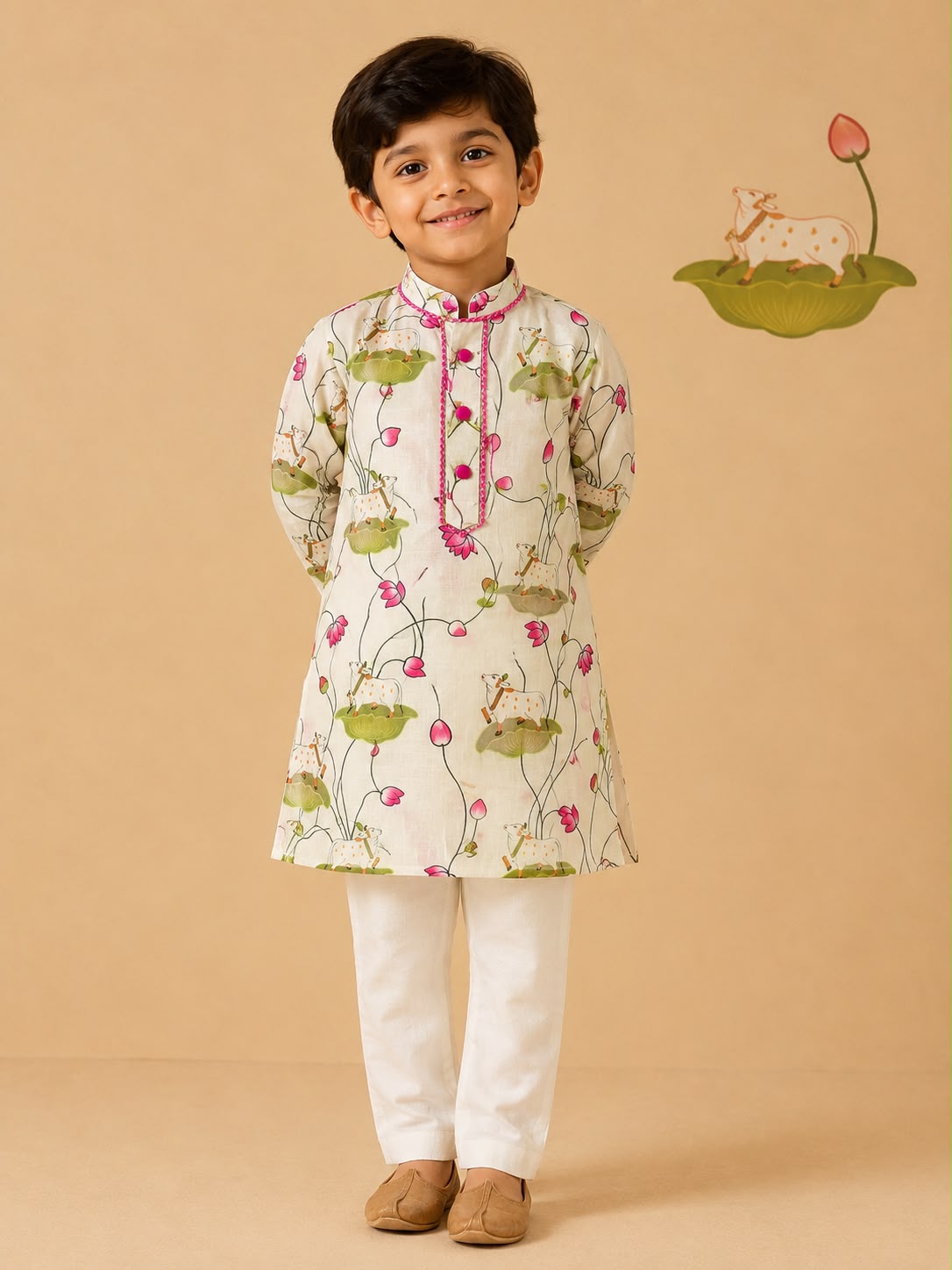 Pichwai Kurta Set - White