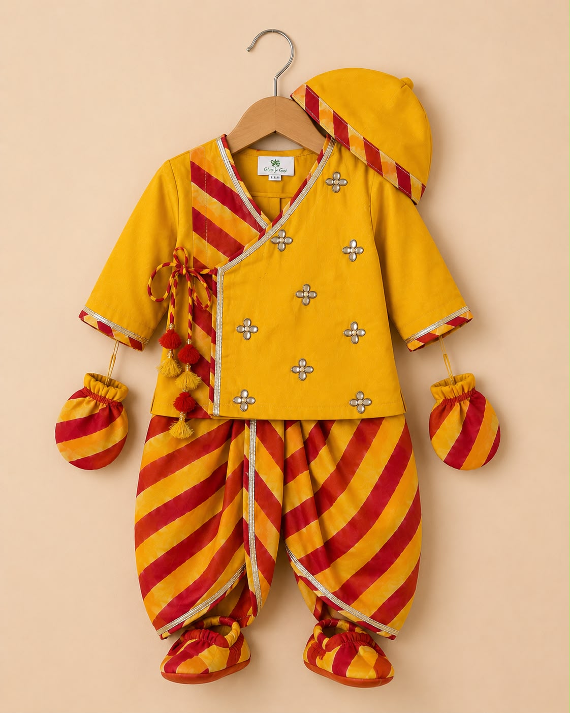 Baby Boy Lehariya Jamna Set - Yellow Red