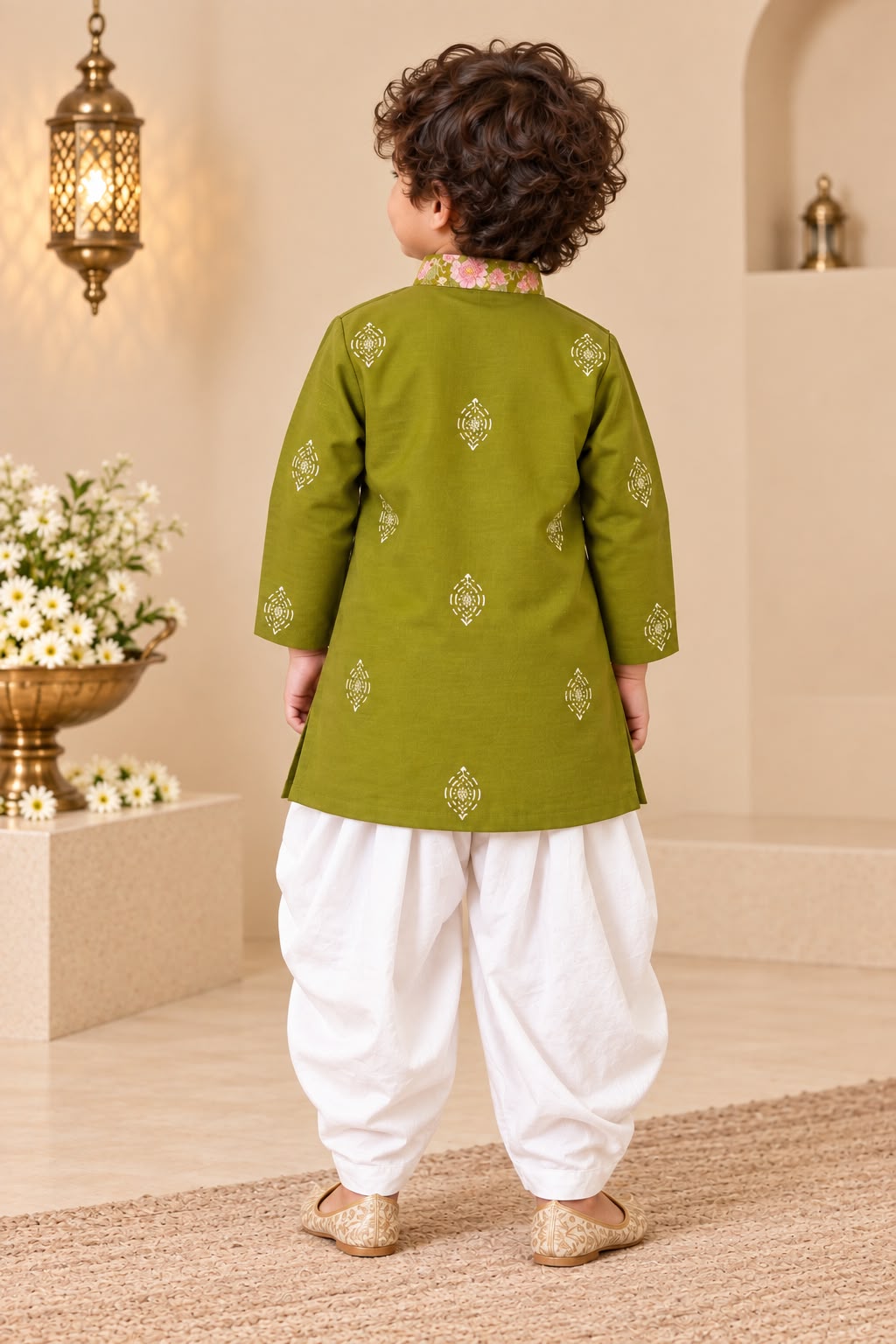 Boy Sitaara Kurta Set -Green